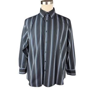 Alfani Men's XL Classic Fit Striped Button Down Shirt, Black & Blue 100% Cotton